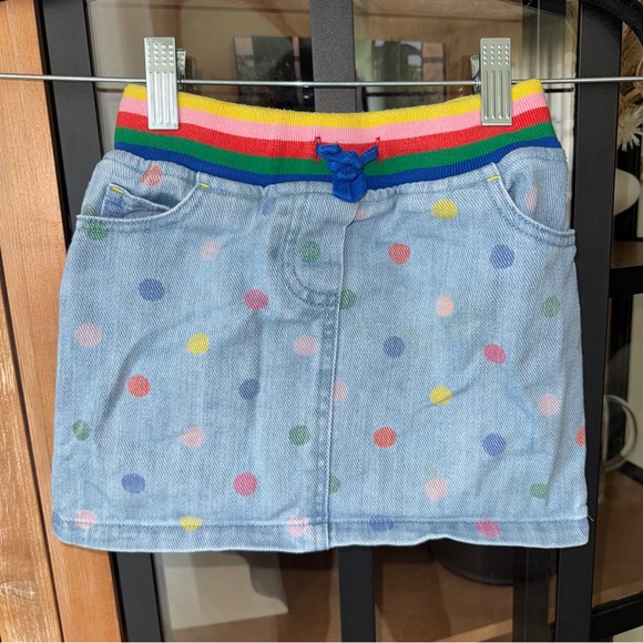 Mini Boden rainbow denim skirt rib polka dots colorful toddler girl drawstring - Picture 2 of 6